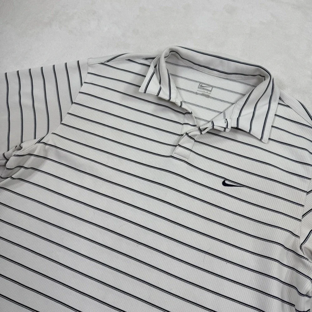 Nike Performance‎ Mens Golf Polo Shirt White Blue Striped Large 288311-100